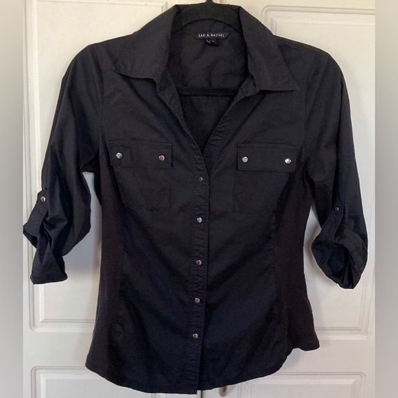❤️‍🔥5/20$ ZAC&RACHEL💫 Women’s Black Button-Up Collar Dress Shirt - Picture 2 of 8